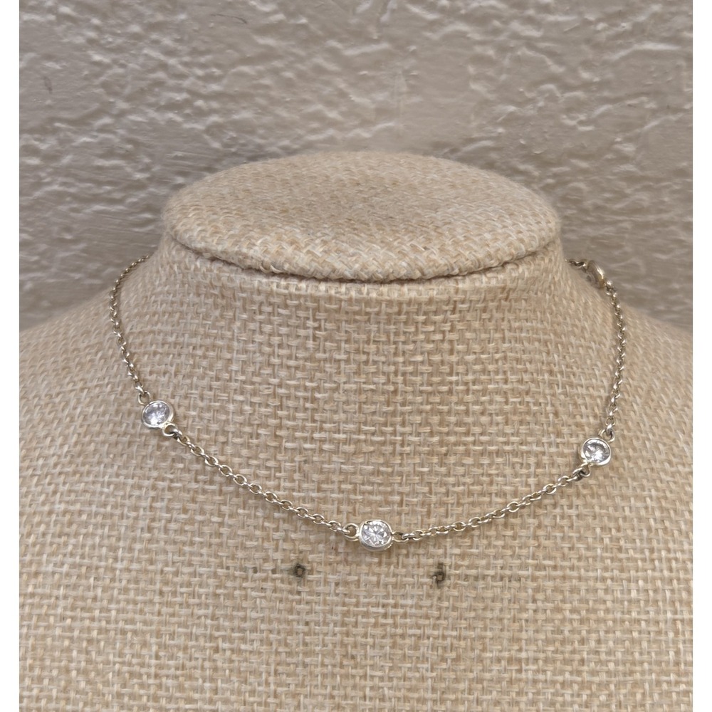 Vintage Sterling Silver Stationary CZ‎ Adjustable Anklet 8.5-10.5"